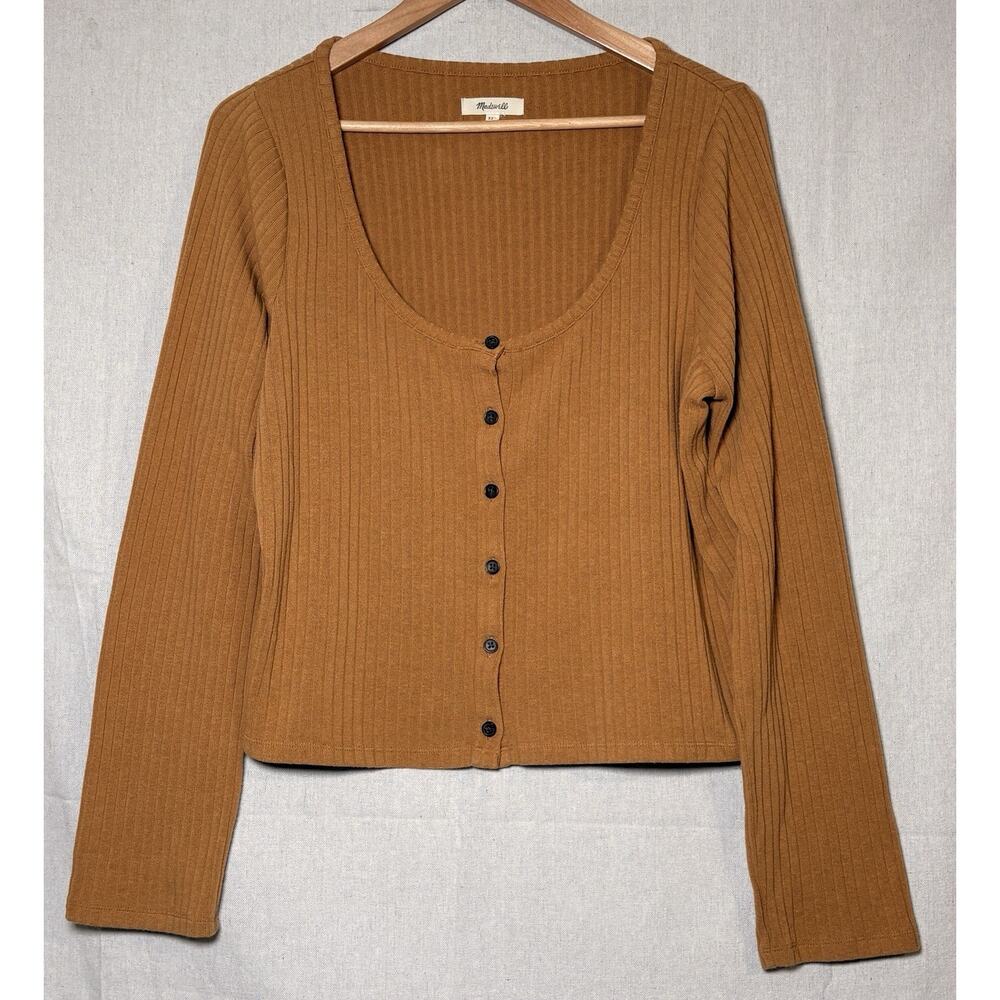Madewell Women’s Ribbed Cardigan Crop Top Mustard Yellow‎ Button Up Sz XXL